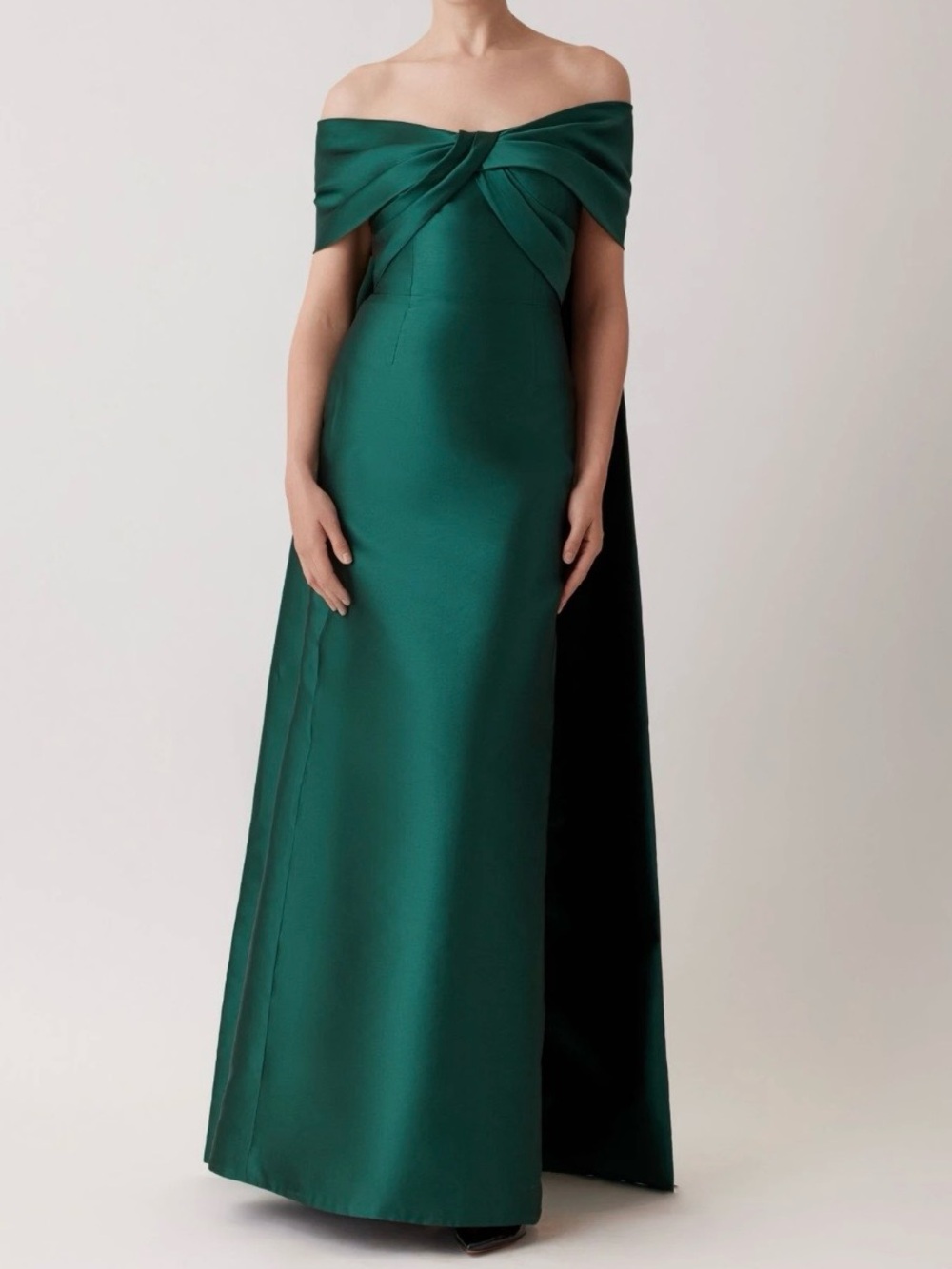 Teri Jon New, Mikado Bow Bodice Drape gown size 6 Hunter green, MOB